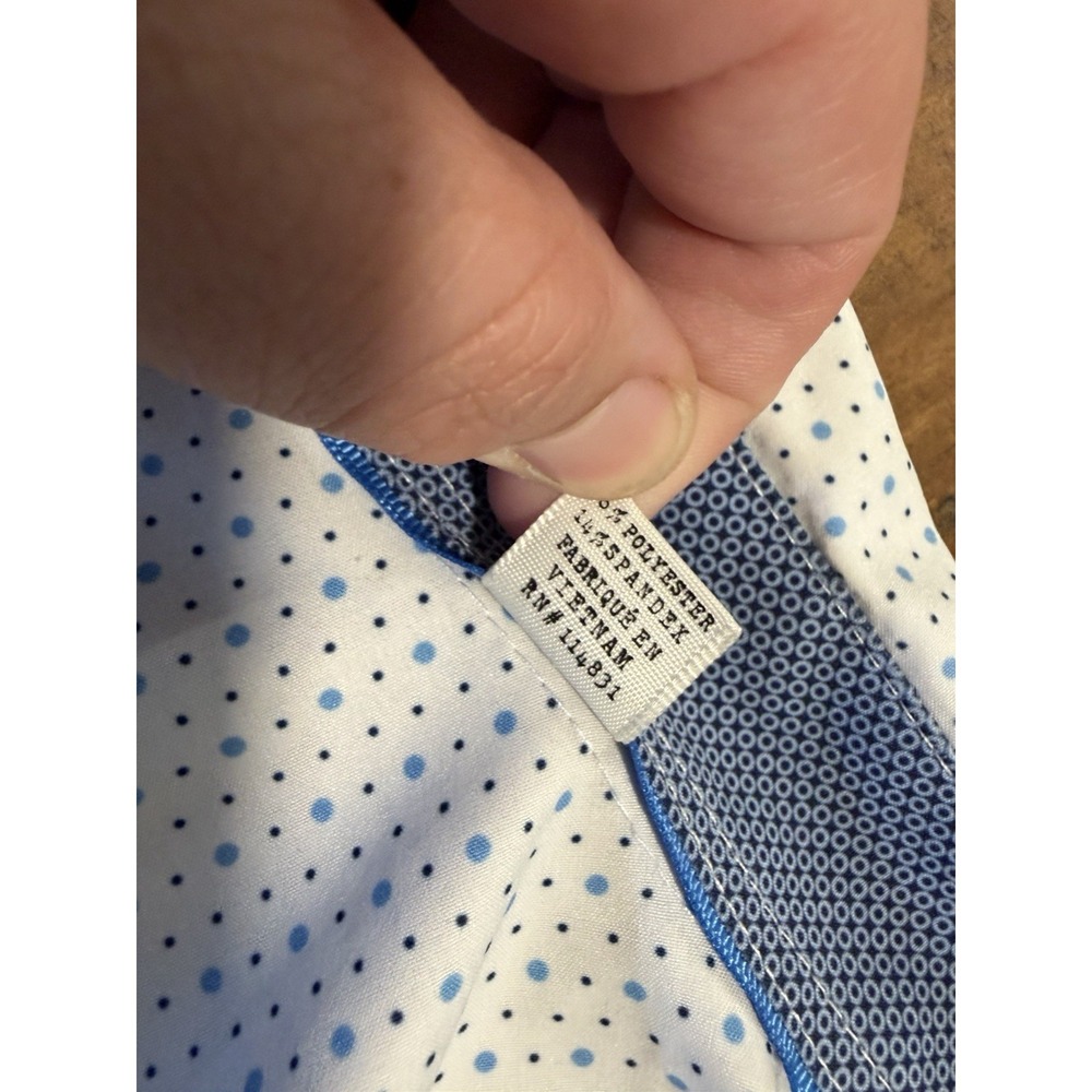 Men's CON.STRUCT Slim Fit 4-Way Stretch Shirt XL White Blue Polka Dot Button Up - Picture 5 of 8
